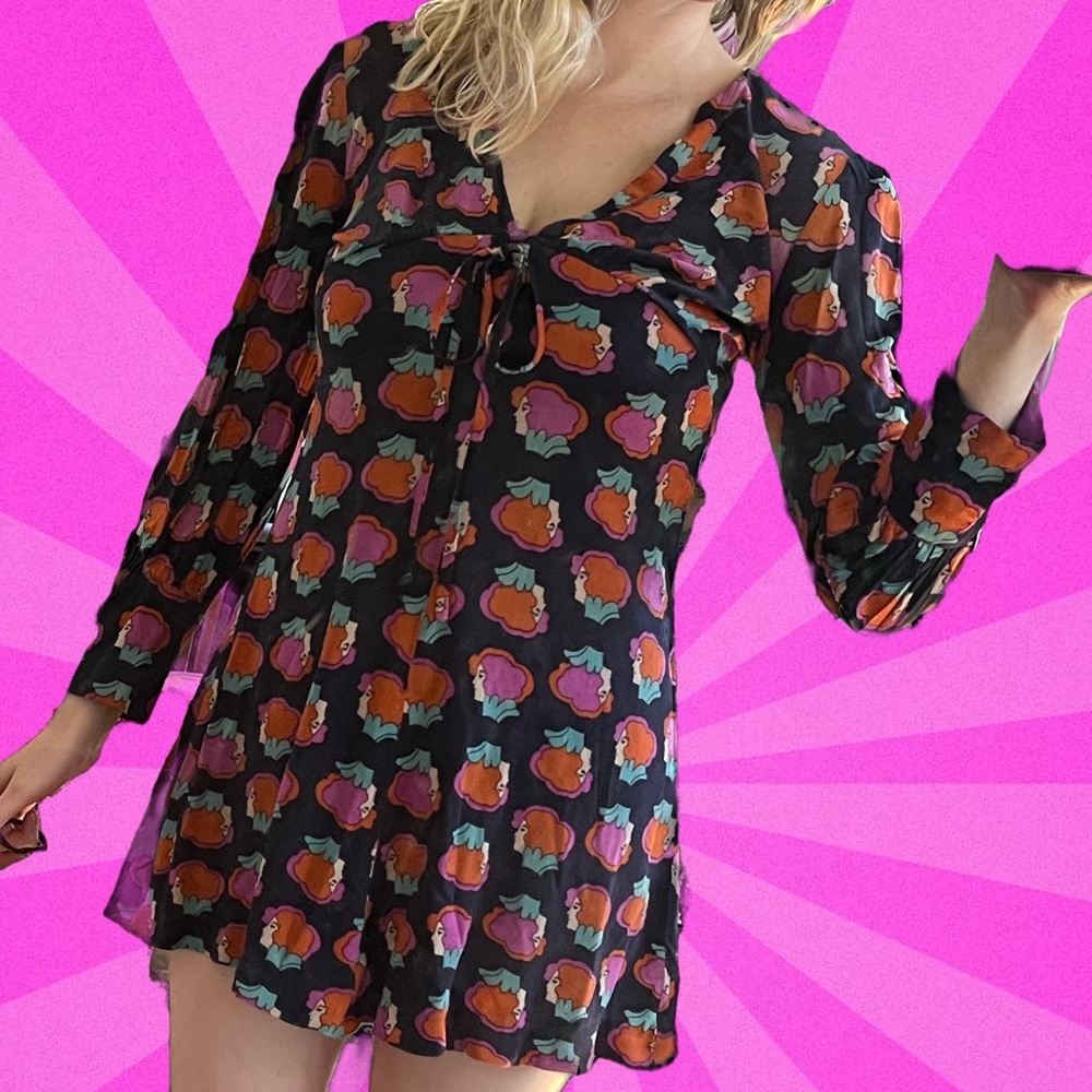 Vintage Peter Max Mini Dress - 1960s Redhead Pattern